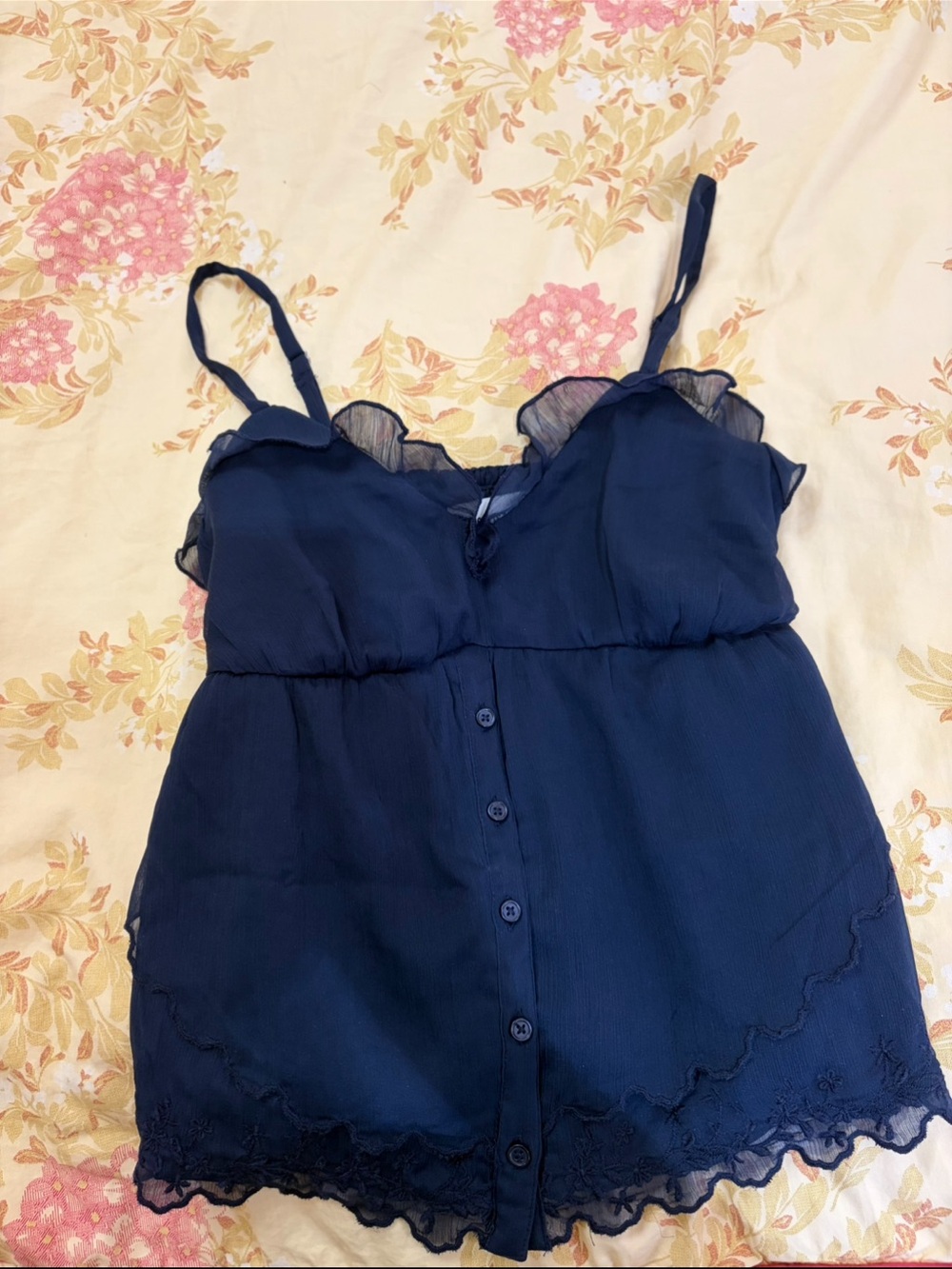Hollister Navy Blue Lace-Trim Button Cami